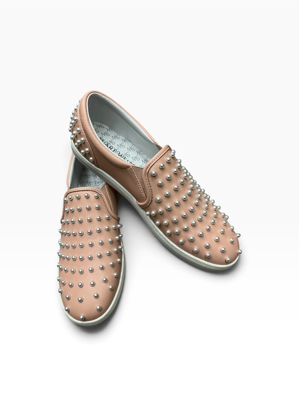 Stuart Weitzman Goldie pink leather slip-on sneakers with pearls size 39.5